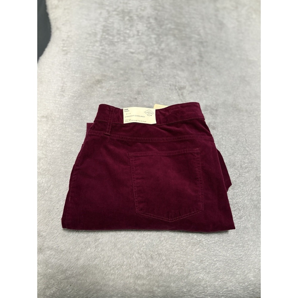St Johns Bay Womens Corduroy Pants Straight Leg Plus Size 24W Deep Ruby Mid Rise